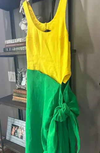 Rosie Assoulin Sarong Cut Out Midi Dress Green Yellow Womens Size 8
