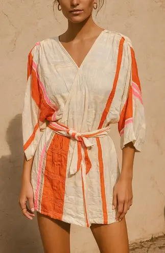 Ace & Jig Dress Women’s Small Cream Orange Stripe Belted Tunic Cotton Gauze