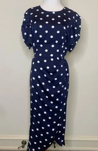 Dee Elly Blue White Polka Dot Dress Pinup 20s Style Sz Large
