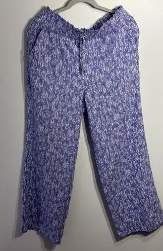 Land ‘n Sea Pants Purple/White Patterned Wide Leg Pull On Linen Blend Medium