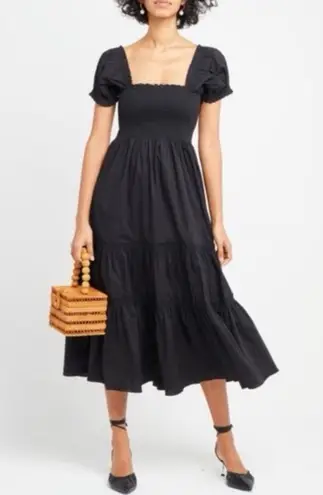 Anthropologie O.P.T. • Anthro Daphne Square Neck Smocked Maxi Dress black cotton poplin tiered - Image 1