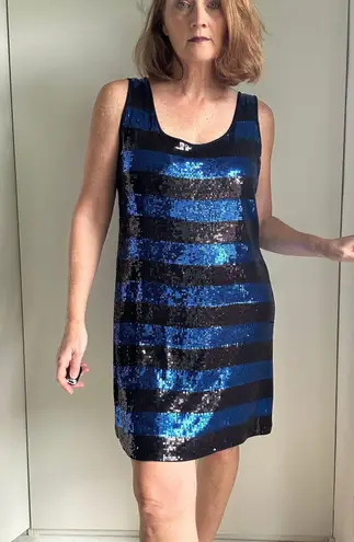 Y2K Sequin Striped Tank Dress Blue Black Size XL Party Going Out INC Sexy