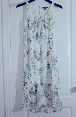 Suzy Shier  white floral botanic print sleeveless chiffon dress high low size XS