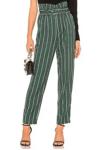 L'Academie Womens The Carla Pants Size Small Kelly Green Stripe Paperbag Waist
