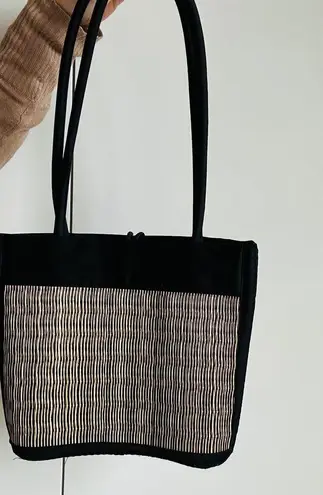 Vintage 90s Purse Top Handle Shoulder Bag Woven Bamboo Brown summer Tan