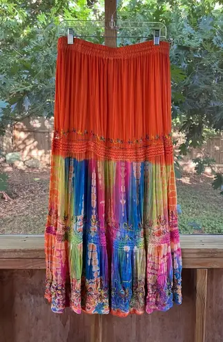 Raiment Women's Vintage Orange Rainbow Pleated Maxi Skirt Size 30" Waist Size M
