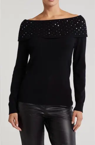 Nordstrom Sofia Cashmere Cowl Neck Sequins Sweater Black Size L