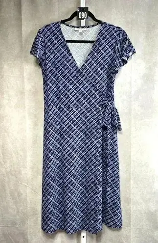 JM Collection Blue Faux Wrap Style Dress Size M