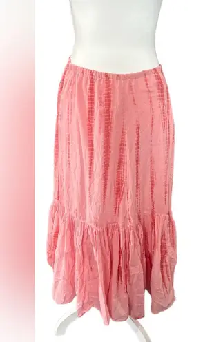 J. Jill Pink Bubble Midi Skirt with Smocked Ruffles Size XS