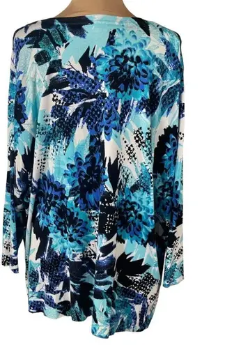 Avenue Women's Cardigan Sweater Blue Bold Print V