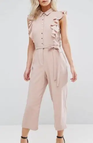 River Island Asos Dusty Pink Ruffle Frill Kawaii Overall Jumpsuit Jumper size 0