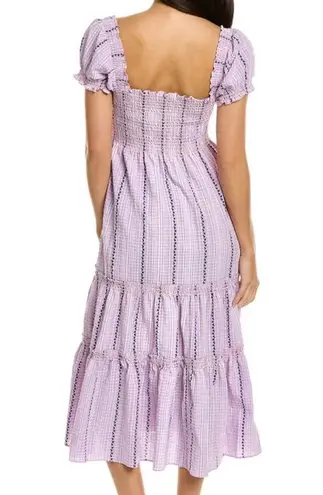o.p.t Serenette Square Neck Smocked Gingham Midi Dress Purple Pink Size Large