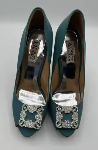 Bagley Mischka Jade Jeweled High Heeled Shoes Green Size 8.5