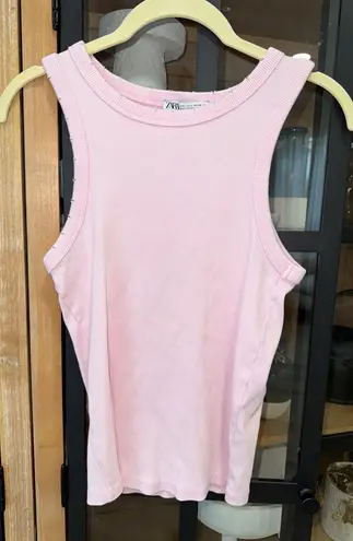 ZARA  ribbed tank top distressed bubblegum pink cotton fitted tee