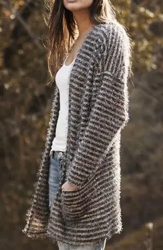 ASTARS Cupcakes Cardigan Blush Pink Gray Stripe Eyelash Pockets Long Size Small