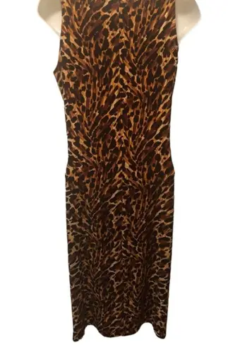 Norma Kamali Leopard Print Fitted Sleeveless Sheath Dress Sz. M Stretch Mob Wife