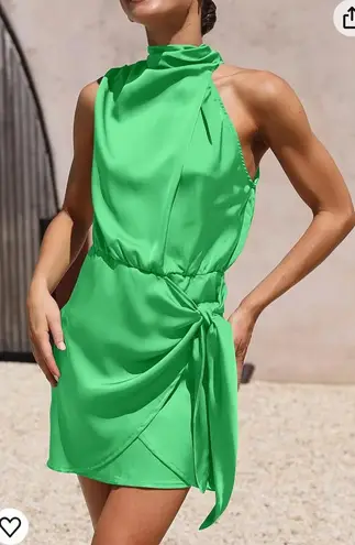 PRETTYGARDEN Women's Short Formal Satin Dress Summer Sleeveless Mock Neck Tie Waist Cocktail