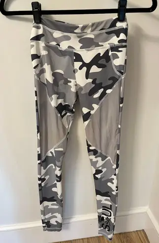 SoulCycle White Grey Camouflage Mesh Leggings