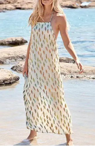 PilyQ PQ Chantel Halter Cover Up Midi Maxi Dress in Celestial Multi M/L Green Size M