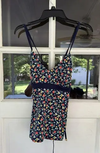 Lands End floral ditsy blue laced back tankini top UPF 50 size 12D No Pads