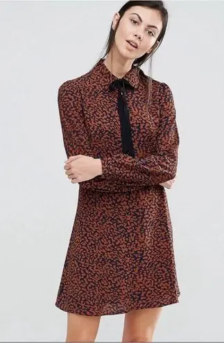 Fashion Union Brown and Navy Blue Leopard Print Long Sleeve Dress