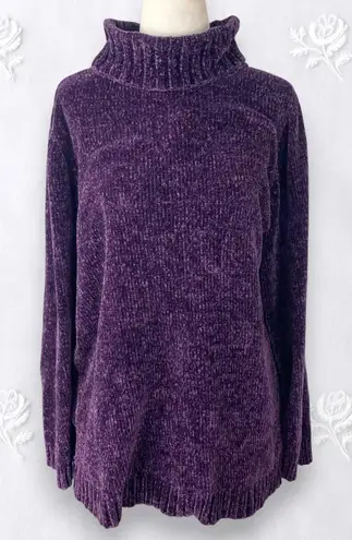 Karen Scott Early 2000's Chunky Soft Dark Purple Long Turtleneck Warm Sweater L