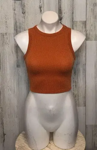 Saints Ribbed Knit 2 Piece Set – Crop Tank & Midi Skirt – Burnt Orange – Size Sm