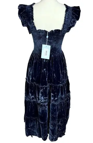 Hill House Size S The Ellie Nap Dress Navy Velvet Midi Tiered Smocked Bodice NEW