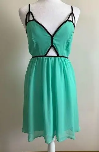 L8ter Mini Mint Green with Black Trim Baby Doll Dress Size S
