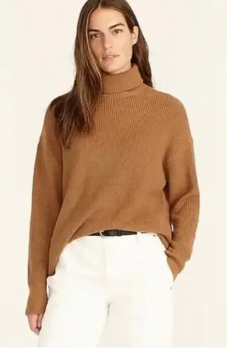 J.Crew Ribbed Cotton Cashmere Relaxed Turtleneck Sweater Camel Tan Size Large - Image 1