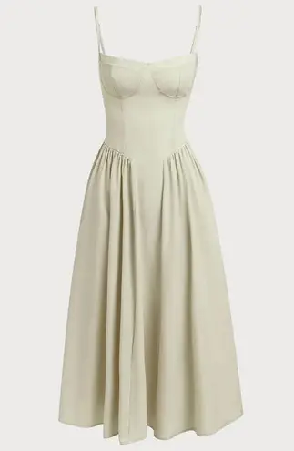 RIHOAS Green Square Neck Pocket Slip Midi Dress L Size L