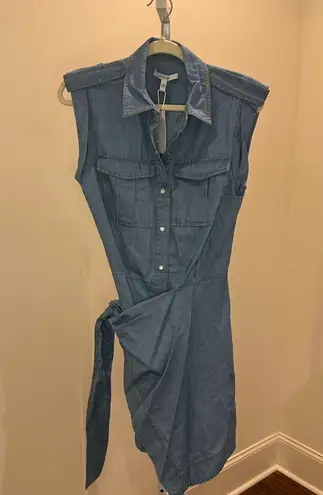 Derek Lam 10 Crosby Giselle Tie‑Front Cargo Mini Dress Light Wash Denim 6 NWT Blue