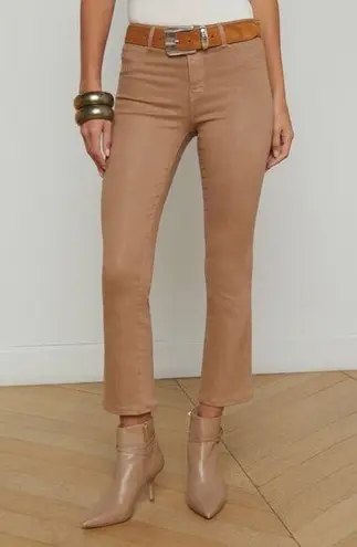 L'Agence Micro Boot Stretch Tan Leather Look Coated Denim Jeans, Size 30