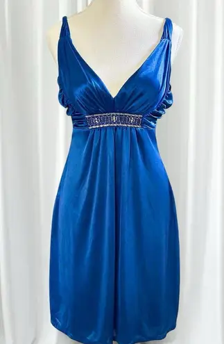 Alyn Paige Blue Satin Beaded Cocktail Dress – Size S