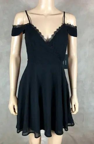 Lulus Black Chiffon Mini Dress Off The Shoulder Surplice Cocktail Dress NWT XS