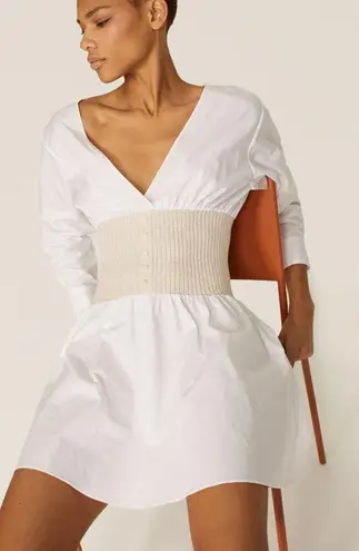 Naadam White Ribbed Corset Long Sleeve V