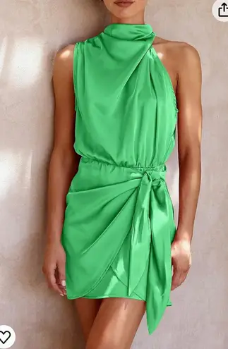 PRETTYGARDEN Women's Short Formal Satin Dress Summer Sleeveless Mock Neck Tie Waist Cocktail