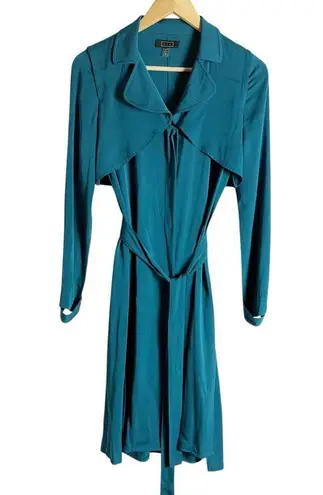 AYR Teal Blue Silk Long Sleeve Belted Midi Trench Dress Size 0