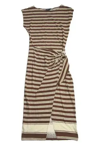 NWT Polo Ralph Lauren Striped Jersey Wrap Tee Midi in Brown Stripe Dress S
