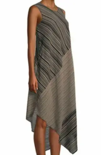 Donna Karan Dress Womens Large Black Tan Striped Asymmetrical Hem Elegant