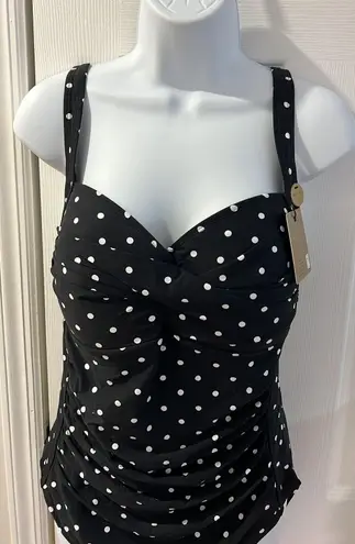 Nip Tuck NWT Amalfi Spot Black Louise Cross Front Tummy Control Swimsuit