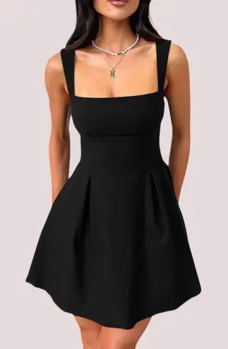 NWT Black Square Neck Sleeveless Mini Dress w/ Back Bow Detail