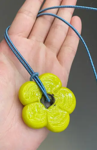Handmade artisan chunky flower glass bead simple cute fairy boho necklace💐💚