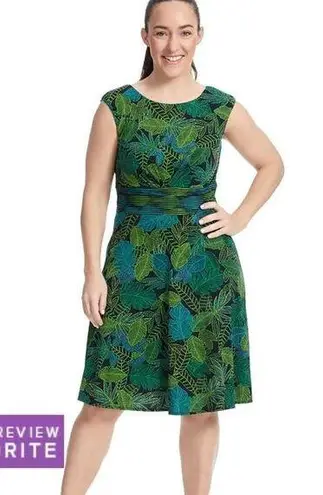 London Times  Leaf Print Fit And Flare Matte Jersey Dress Women’s 8