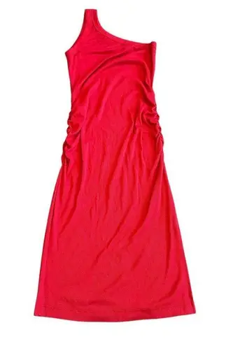 Michael Stars Evereve One Shoulder Stretch Dress Red Ribbed Ruching Size XL