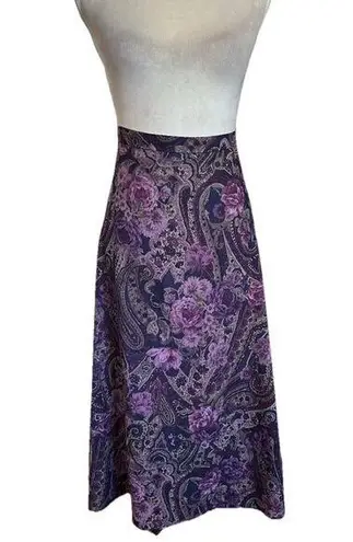 Karin Stevens Vintage Floral Paisley Midi Skirt Vamp Whimsigoth Witchy Sz 12 Elastic Waist