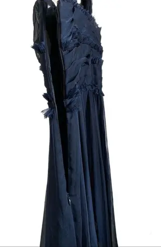 Monique Lhuillier Ruffle Evening Gown, Navy Blue, Size 4