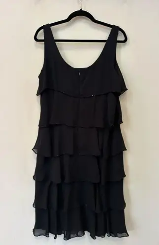 Tiered Chiffon Vintage dress, black, beading on edges of each tier. Y2K, SZ14 Black Size 14
