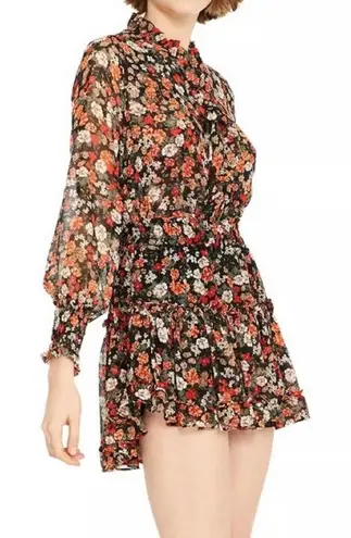 Aakaa floral long sleeve mini dress orange ruffle skirt fall autumn boho