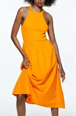 ZARA Orange Combination Knit Poplin Cotton High Neck Sleeveless Midi Dress  Large - $37 - From Rory